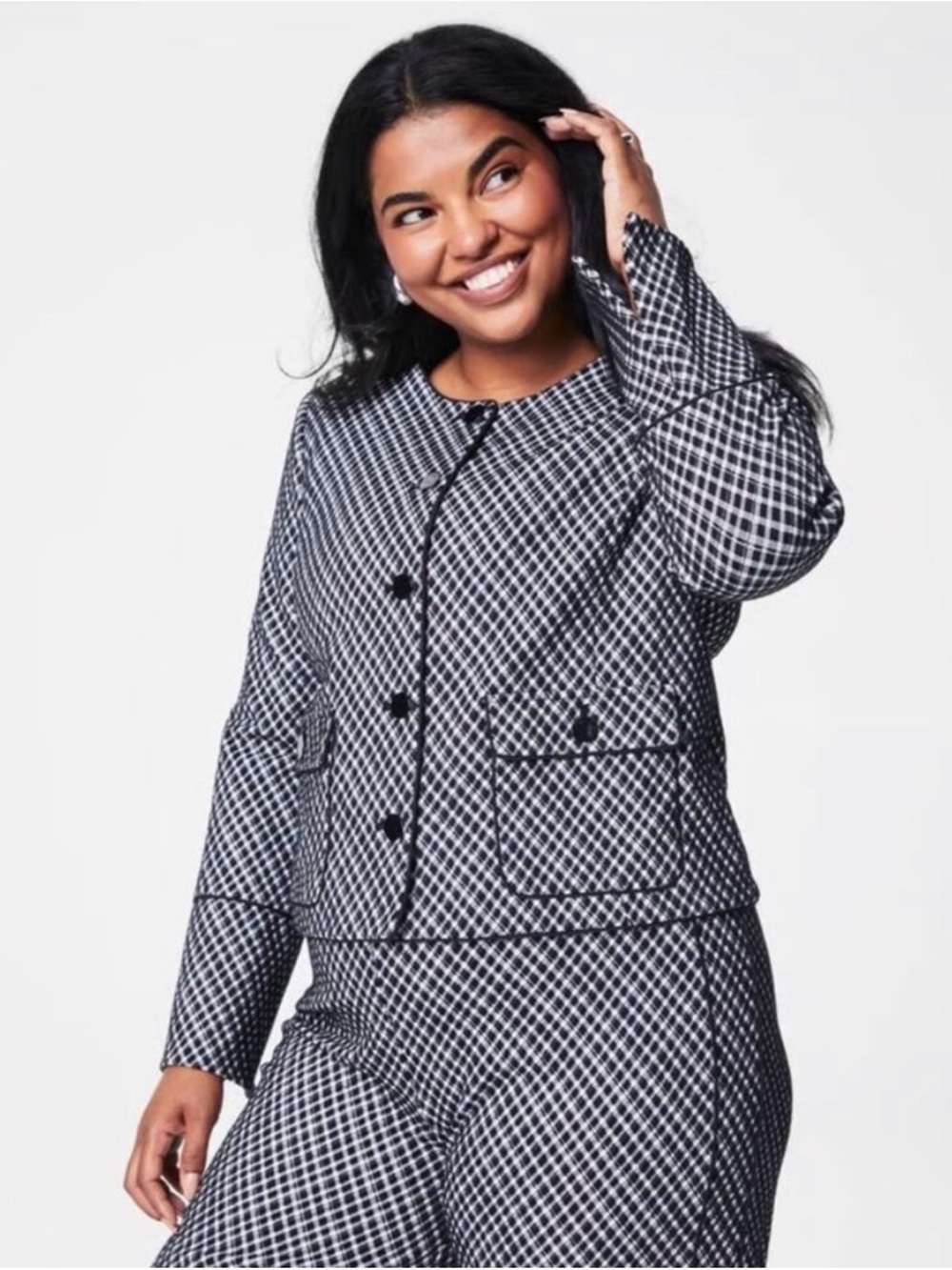 Spanx Ponte Lady Jacket Black & White Patterned Women's Jacket Medium